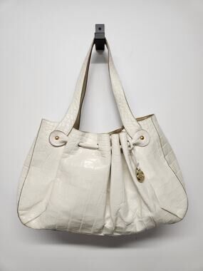 Brahmin Elizabeth Grotto Croc Embossed Leather Drawstring Hobo Tote, Ivory White